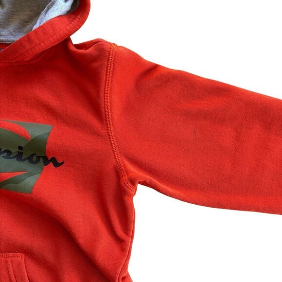 Boys Champion Logo Orange Red Distressed Casual Athletic Sweatshirt Hoodie Sz L - Picture 4 of 12